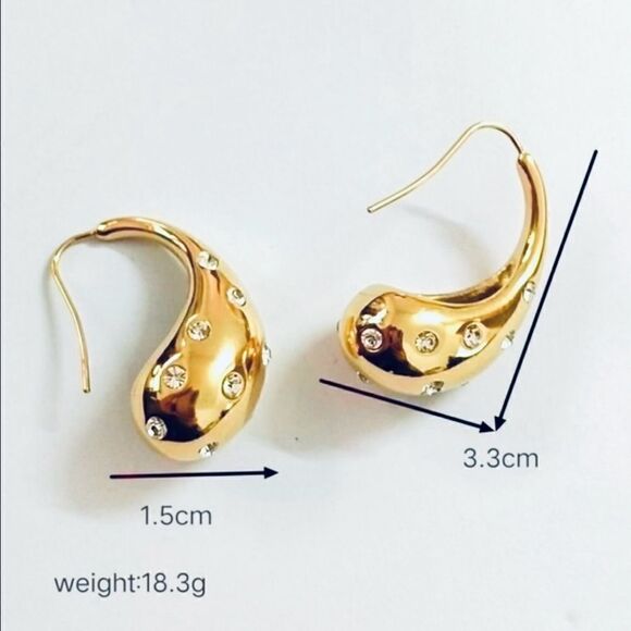 18K Gold Plated Water Drop Earrings with Rhinestones Accents - Picture 3 of 6